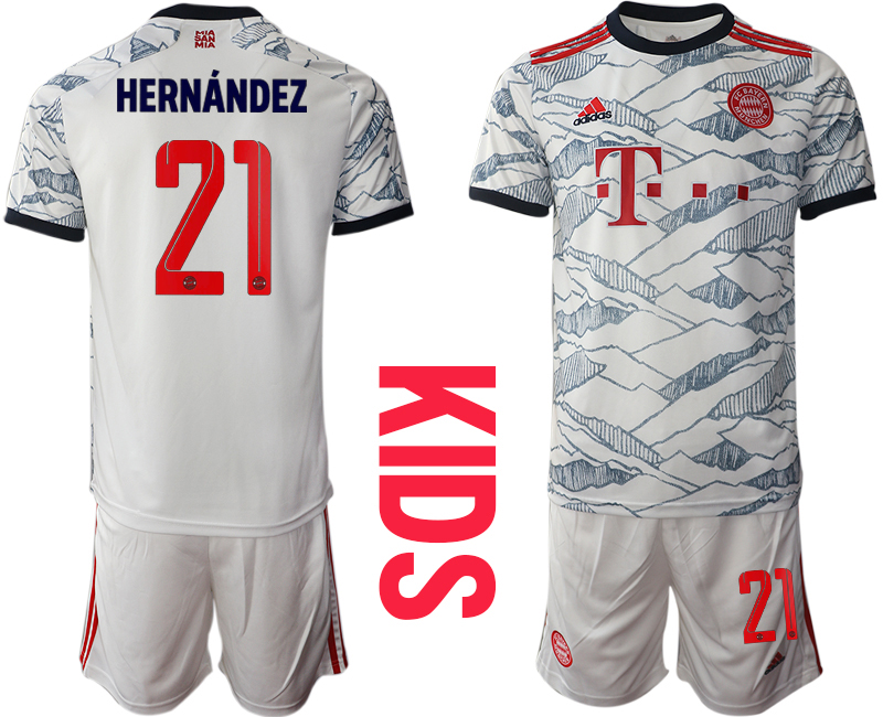 Youth 2021-2022 Club Bayern Munich Second away white #21 Soccer Jersey